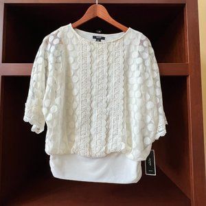 Chic Lace & Polka Dots with Sheer Sleeves White Top